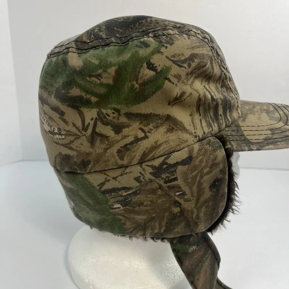 Vintage Realtree Camo Trapper Hat Fur Ear Flap Hunting Cap Made In USA Small